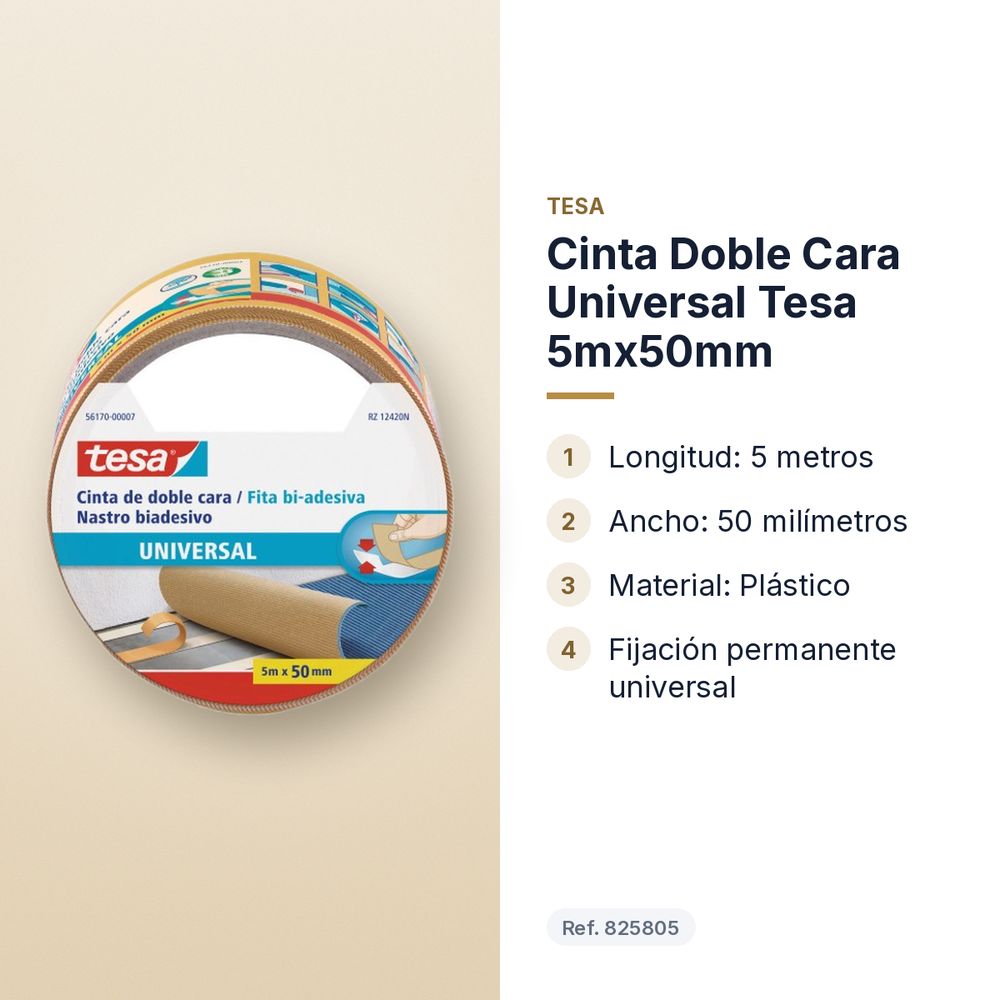 CINTA DOBLE CARA UNIVERSAL TESA 5MX50MM - características principales