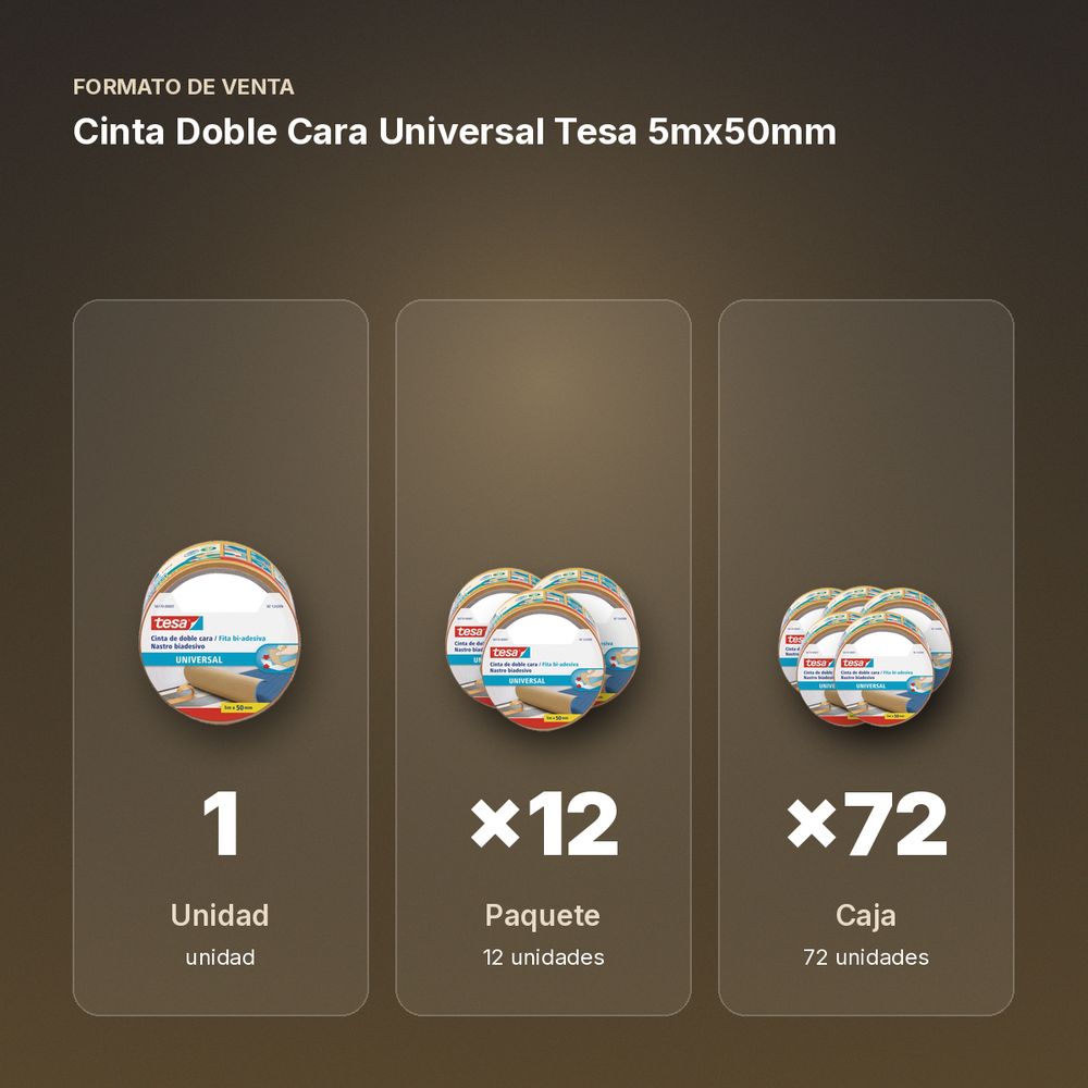 CINTA DOBLE CARA UNIVERSAL TESA 5MX50MM - formato de venta: paquete de 12, caja de 72