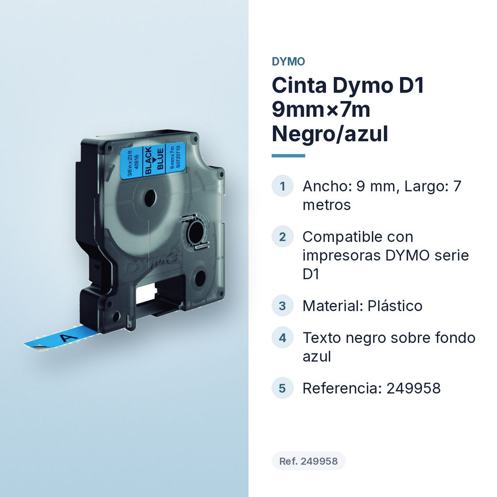 CINTA DYMO D1 9MM×7M NEGRO/AZUL - características principales