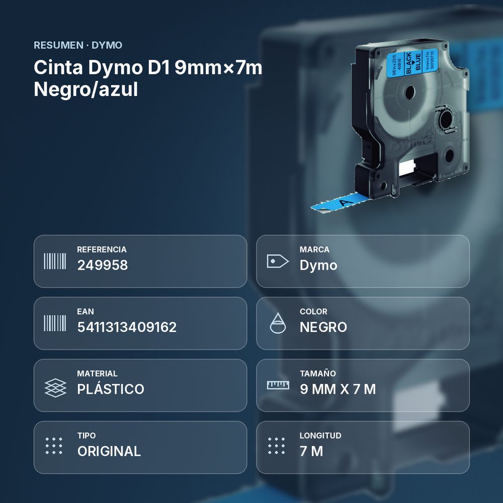 CINTA DYMO D1 9MM×7M NEGRO/AZUL - resumen de atributos