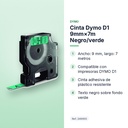 CINTA DYMO D1 9MM×7M NEGRO/VERDE - características principales