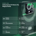 CINTA DYMO D1 9MM×7M NEGRO/VERDE - resumen de atributos