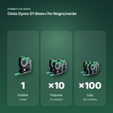 CINTA DYMO D1 9MM×7M NEGRO/VERDE - formato de venta: paquete de 10, caja de 100
