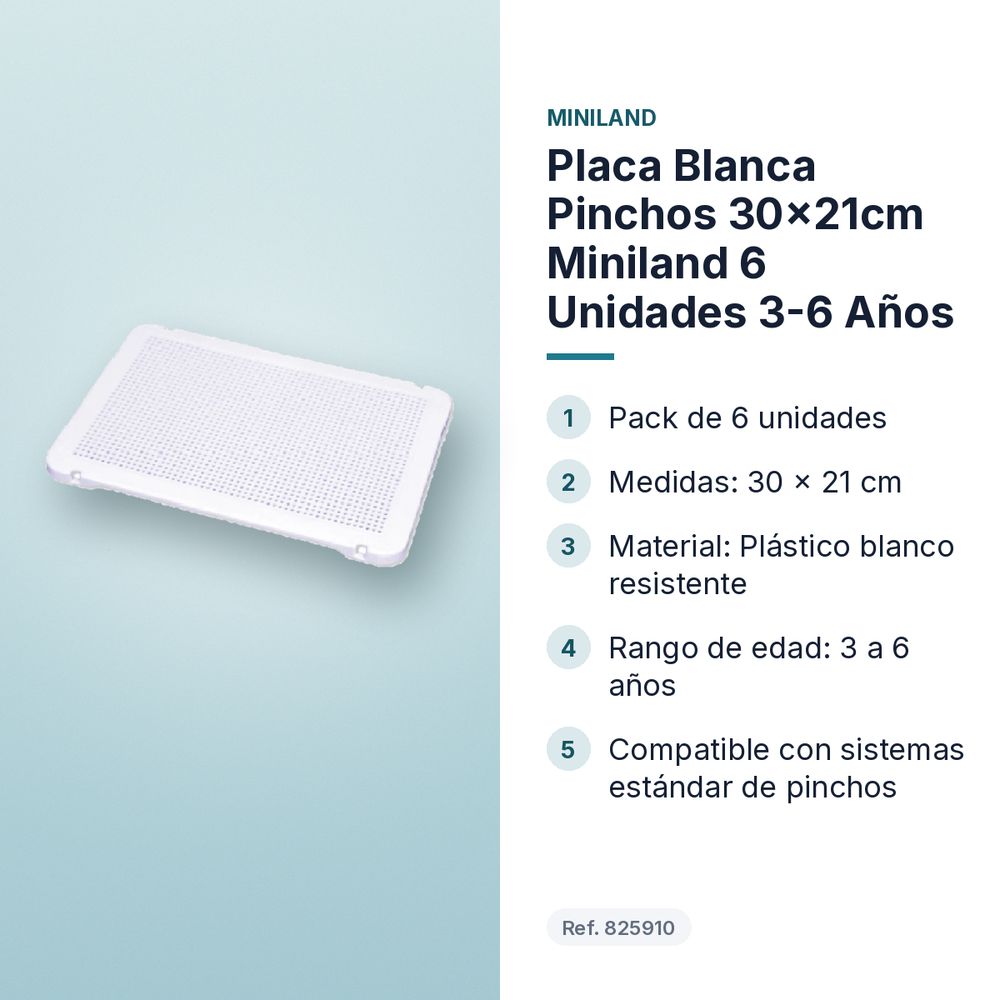 PLACA BLANCA PINCHOS 30×21CM MINILAND 6 UNIDADES 3-6 AÑOS - características principales