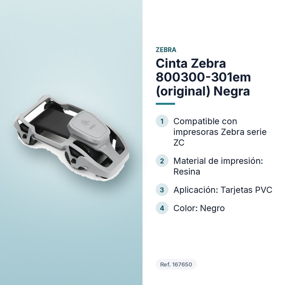 CINTA ZEBRA 800300-301EM (ORIGINAL) NEGRA  - características principales