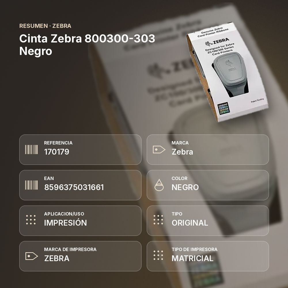 CINTA ZEBRA 800300-303 NEGRO - resumen de atributos