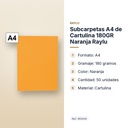 SUBCARPETAS A4 DE CARTULINA 180GR NARANJA RAYLU - características principales