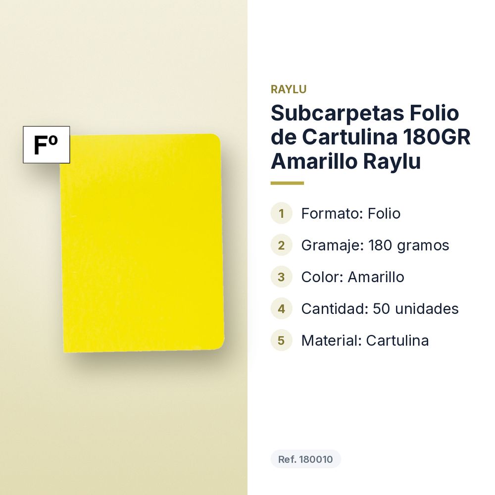 SUBCARPETAS FOLIO DE CARTULINA 180GR AMARILLO RAYLU - características principales