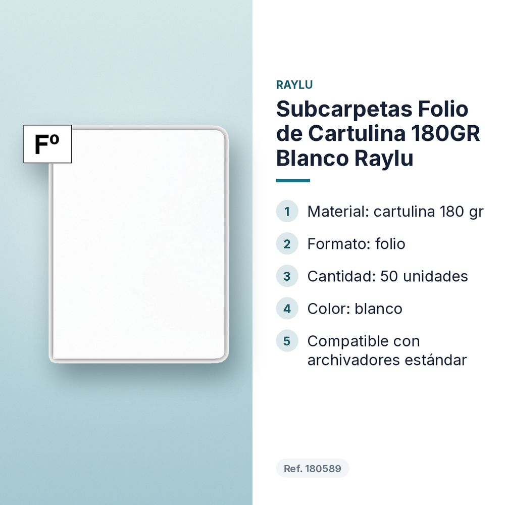 SUBCARPETAS FOLIO DE CARTULINA 180GR BLANCO RAYLU  - características principales