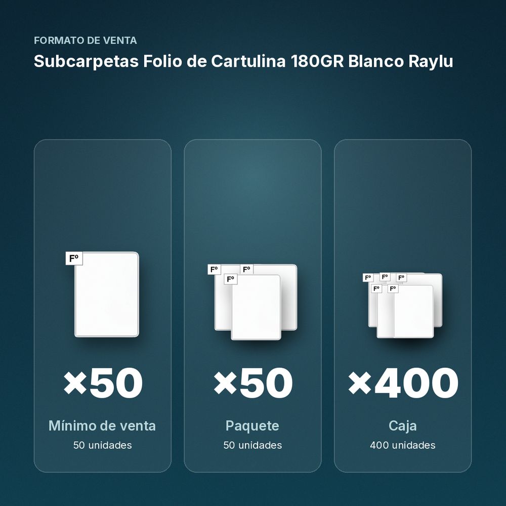 SUBCARPETAS FOLIO DE CARTULINA 180GR BLANCO RAYLU  - formato de venta: paquete de 50, caja de 400