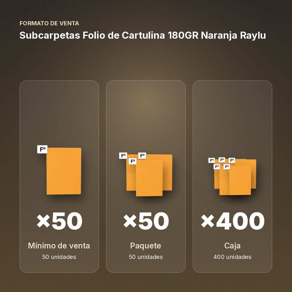 SUBCARPETAS FOLIO DE CARTULINA 180GR NARANJA RAYLU - formato de venta: paquete de 50, caja de 400