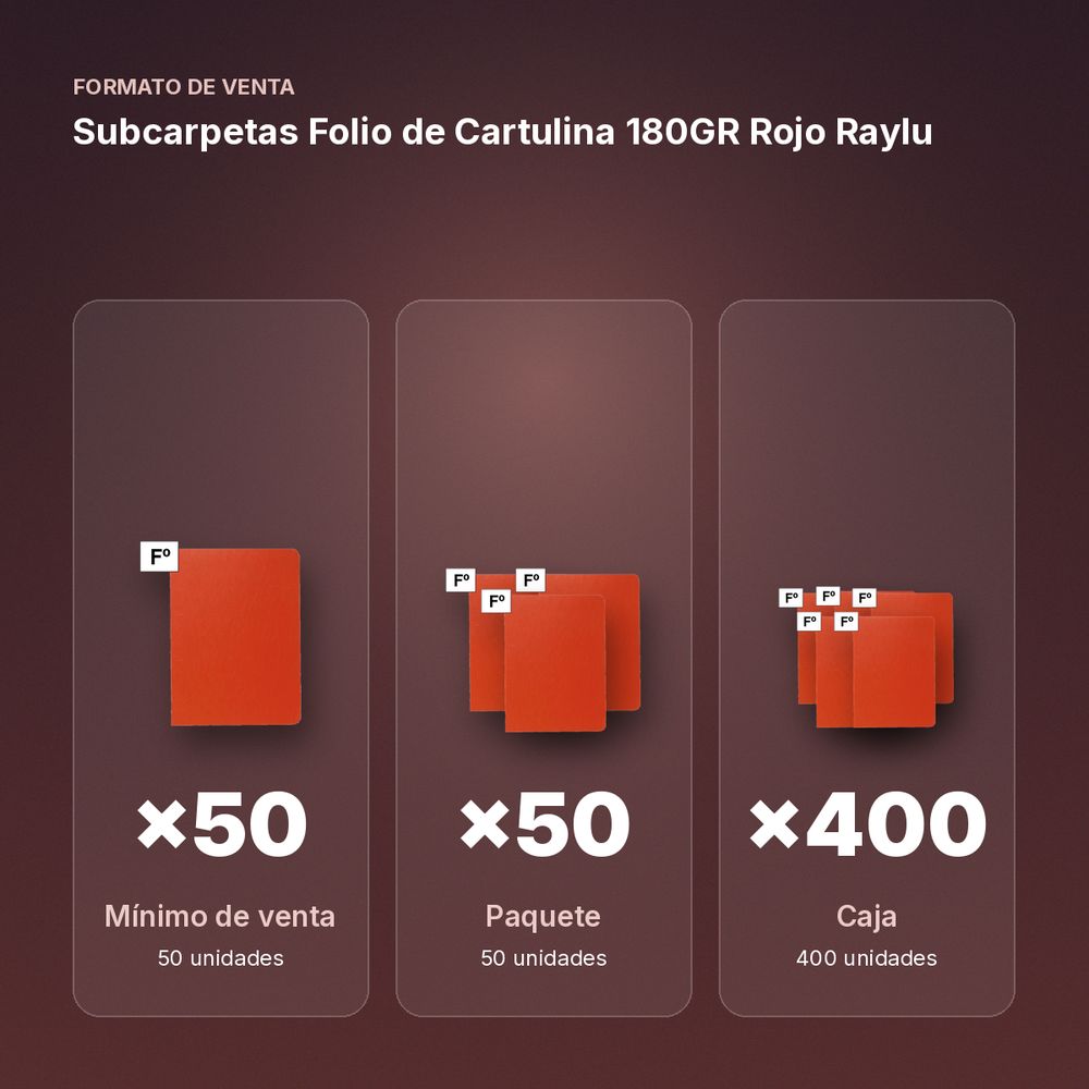 SUBCARPETAS FOLIO DE CARTULINA 180GR ROJO RAYLU - formato de venta: paquete de 50, caja de 400