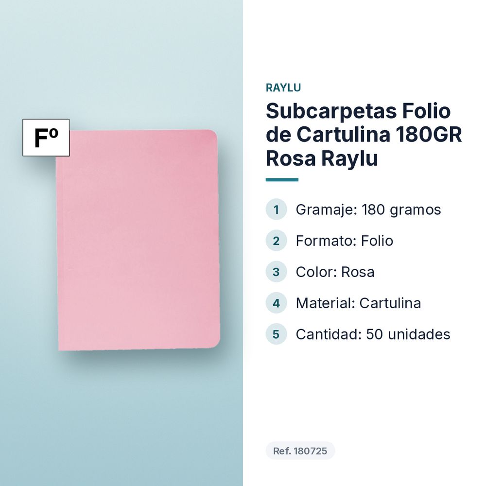SUBCARPETAS FOLIO DE CARTULINA 180GR ROSA RAYLU - características principales