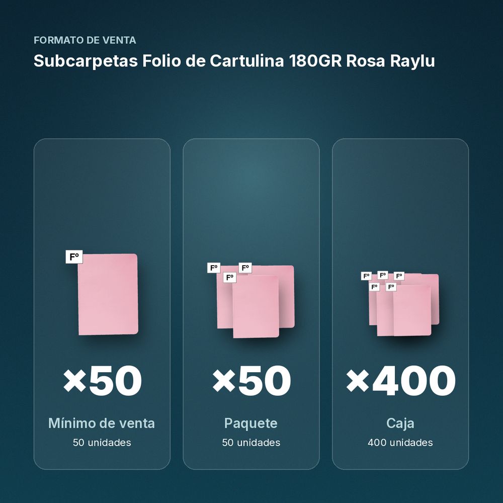 SUBCARPETAS FOLIO DE CARTULINA 180GR ROSA RAYLU - formato de venta: paquete de 50, caja de 400