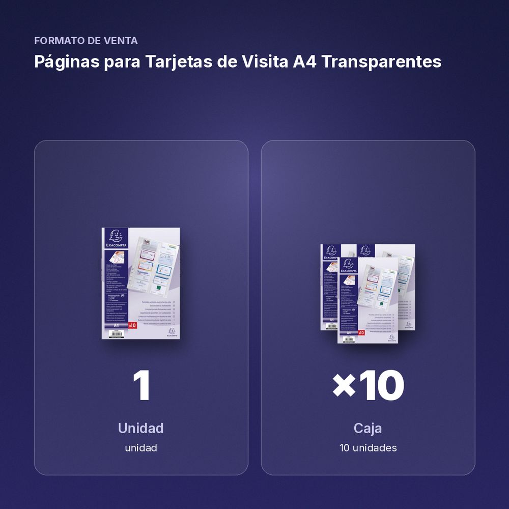 PÁGINAS PARA TARJETAS DE VISITA A4 TRANSPARENTES - formato de venta: caja de 10