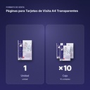 PÁGINAS PARA TARJETAS DE VISITA A4 TRANSPARENTES - formato de venta: caja de 10