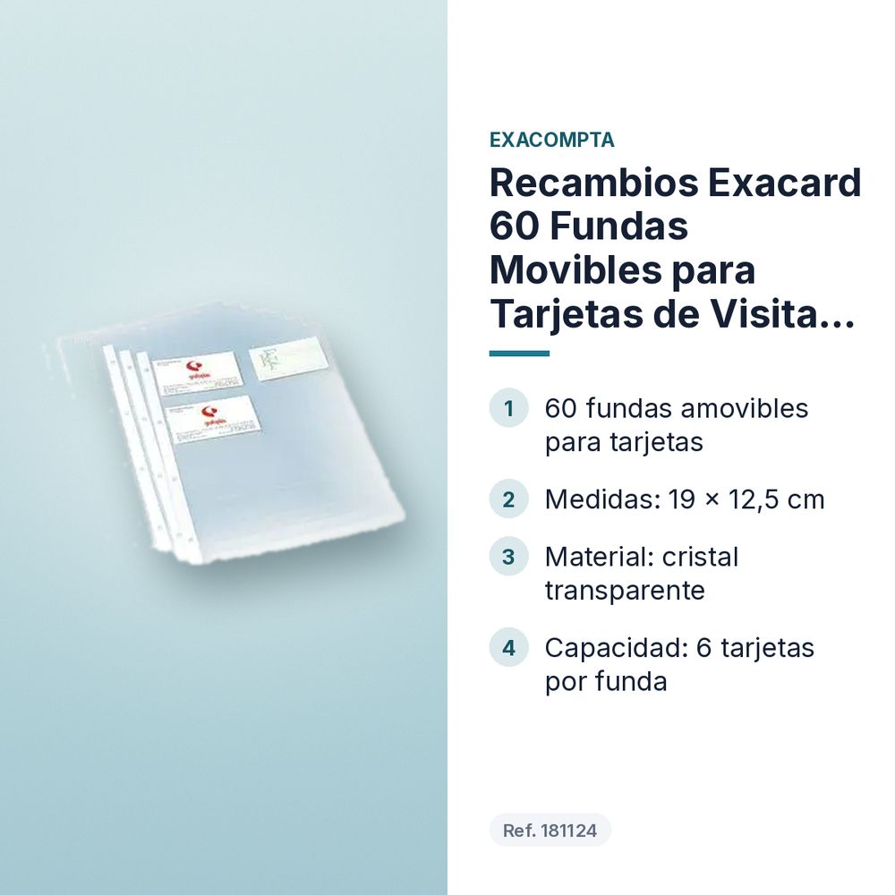 RECAMBIOS EXACARD 60 FUNDAS MOVIBLES PARA TARJETAS DE VISITA 19 X 12,5 CM - características principales