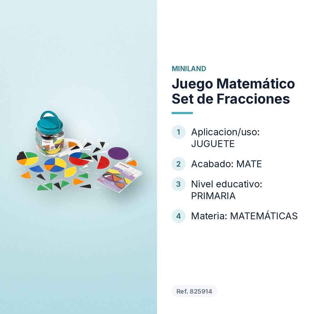 JUEGO MATEMÁTICO SET DE FRACCIONES - características principales
