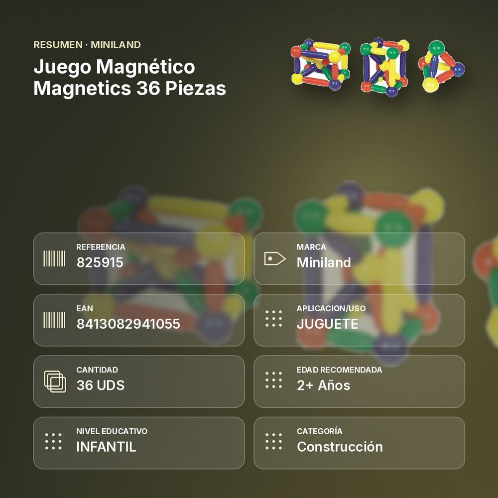 JUEGO MAGNÉTICO MAGNETICS 36 PIEZAS  - resumen de atributos