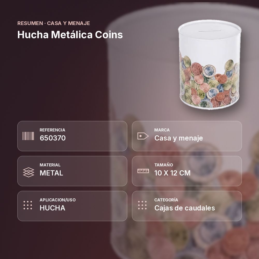 HUCHA METÁLICA COINS - resumen de atributos