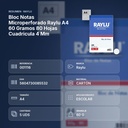 BLOC NOTAS MICROPERFORADO RAYLU A4 60 GRAMOS 80 HOJAS CUADRICULA 4 MM - resumen de atributos