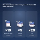 BLOC NOTAS MICROPERFORADO RAYLU A4 60 GRAMOS 80 HOJAS HORIZONTAL  - formato de venta: paquete de 5, caja de 20