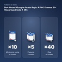BLOC NOTAS MICROPERFORADO RAYLU A5 60 GRAMOS 80 HOJAS CUADRICULA 4 MM - formato de venta: paquete de 5, caja de 40