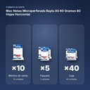 BLOC NOTAS MICROPERFORADO RAYLU A5 60 GRAMOS 80 HOJAS HORIZONTAL - formato de venta: paquete de 5, caja de 40