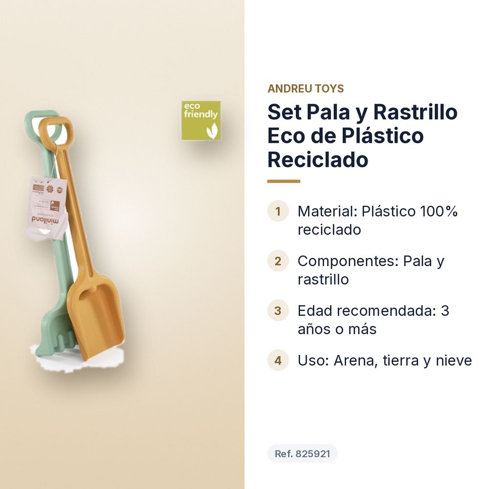SET PALA Y RASTRILLO ECO DE PLÁSTICO RECICLADO - características principales