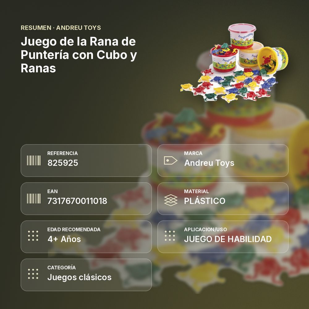 JUEGO DE LA RANA DE PUNTERÍA CON CUBO Y RANAS  - resumen de atributos