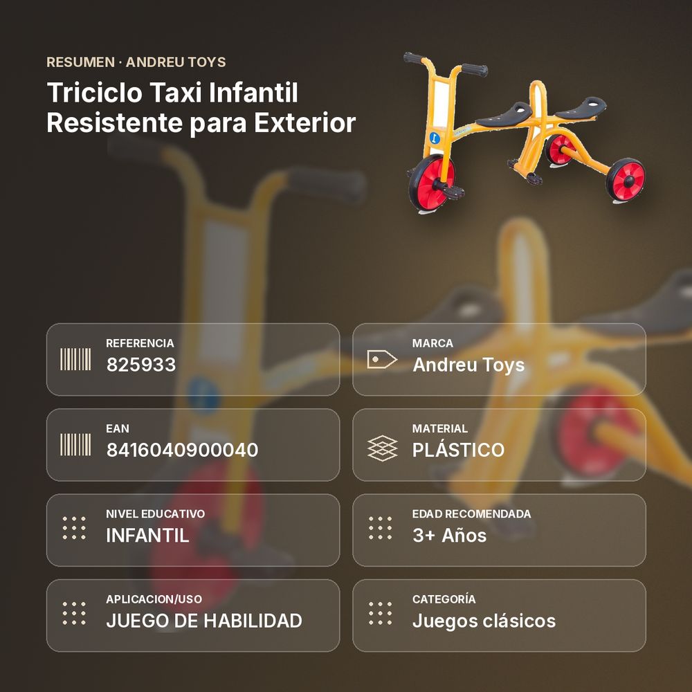 TRICICLO TAXI INFANTIL RESISTENTE PARA EXTERIOR - resumen de atributos