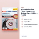 CINTA ADHESIVA TESA POWERBOND DOBLE CARA 19 MM X 1,5 M - características principales