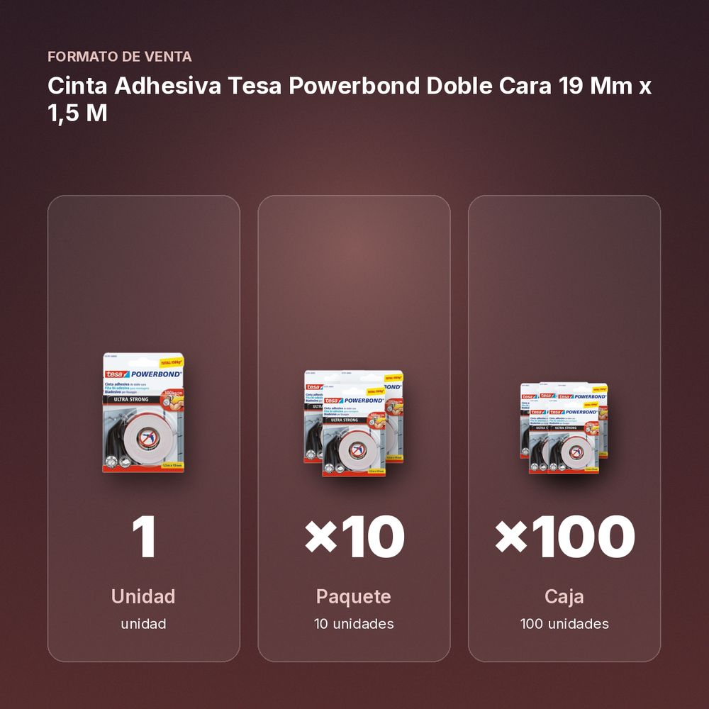 CINTA ADHESIVA TESA POWERBOND DOBLE CARA 19 MM X 1,5 M - formato de venta: paquete de 10, caja de 100