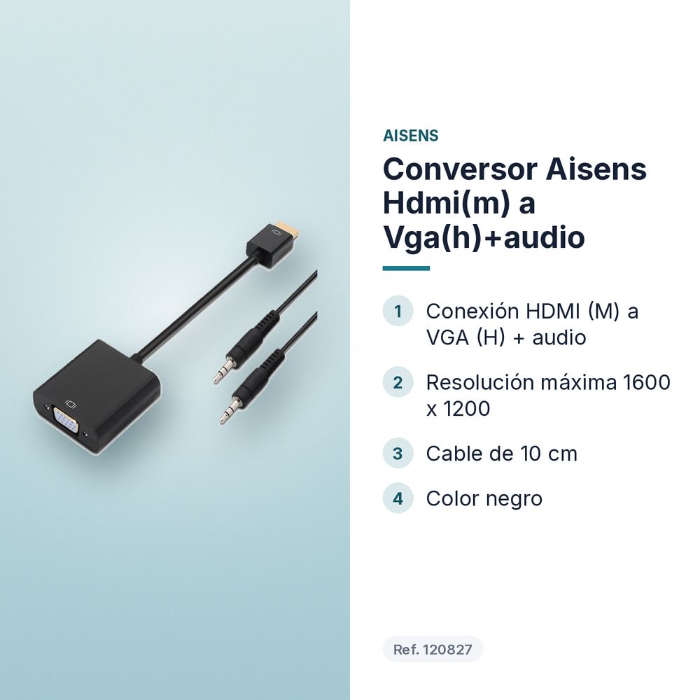 CONVERSOR AISENS HDMI(M) A VGA(H)+AUDIO - características principales