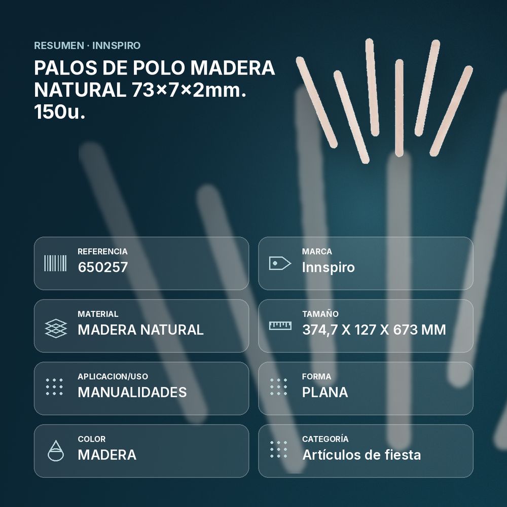 PALOS DE POLO MADERA NATURAL 73x7x2mm. 150u. - resumen de atributos
