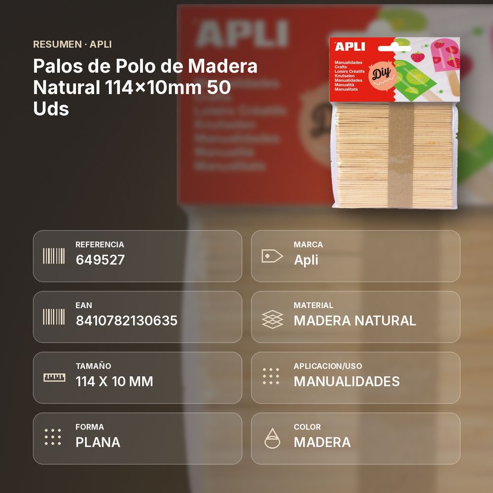 PALOS DE POLO DE MADERA NATURAL 114×10MM 50 UDS - resumen de atributos
