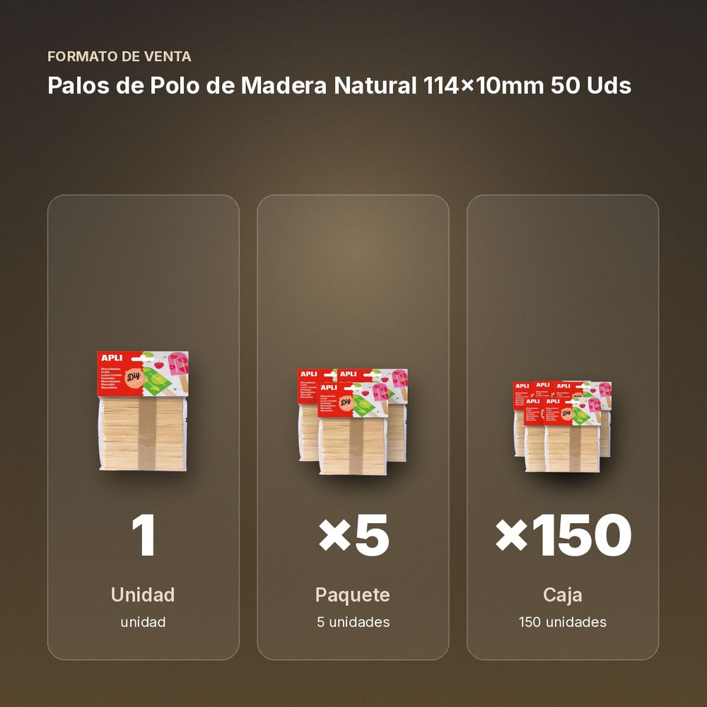 PALOS DE POLO DE MADERA NATURAL 114×10MM 50 UDS - formato de venta: paquete de 5, caja de 150, palé de 3000