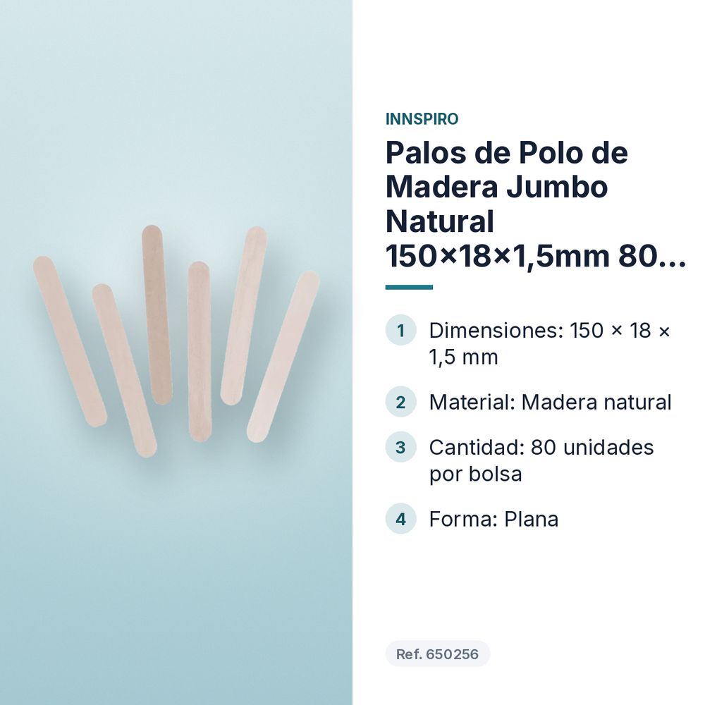 PALOS DE POLO DE MADERA JUMBO NATURAL 150×18×1,5MM  80 UDS - características principales