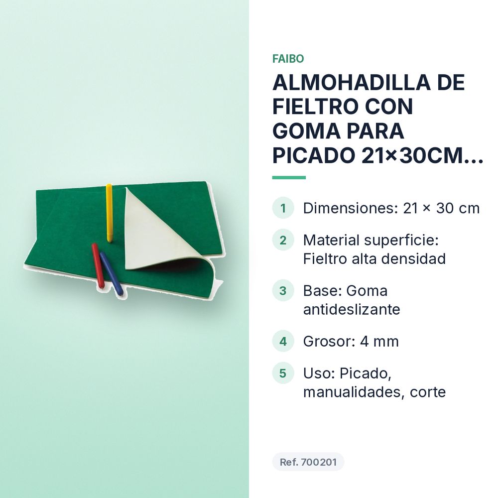 ALMOHADILLA DE FIELTRO CON GOMA PARA PICADO 21x30CM 854 - características principales