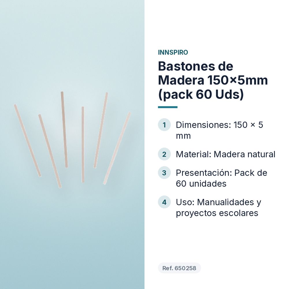 BASTONES DE MADERA 150×5MM (PACK 60 UDS) - características principales