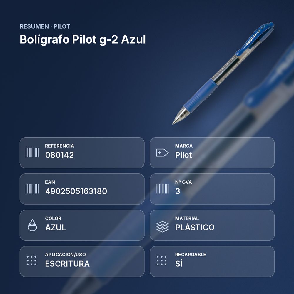 BOLÍGRAFO PILOT G-2 AZUL - resumen de atributos