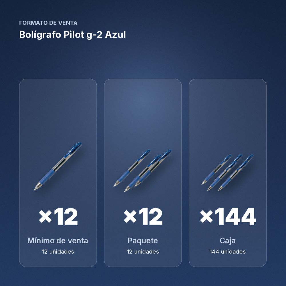 BOLÍGRAFO PILOT G-2 AZUL - formato de venta: paquete de 12, caja de 144, palé de 864