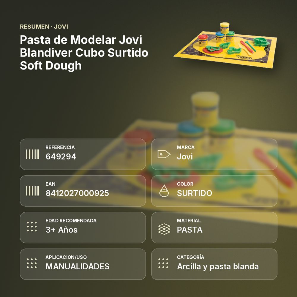 PASTA DE MODELAR JOVI BLANDIVER CUBO SURTIDO SOFT DOUGH - resumen de atributos