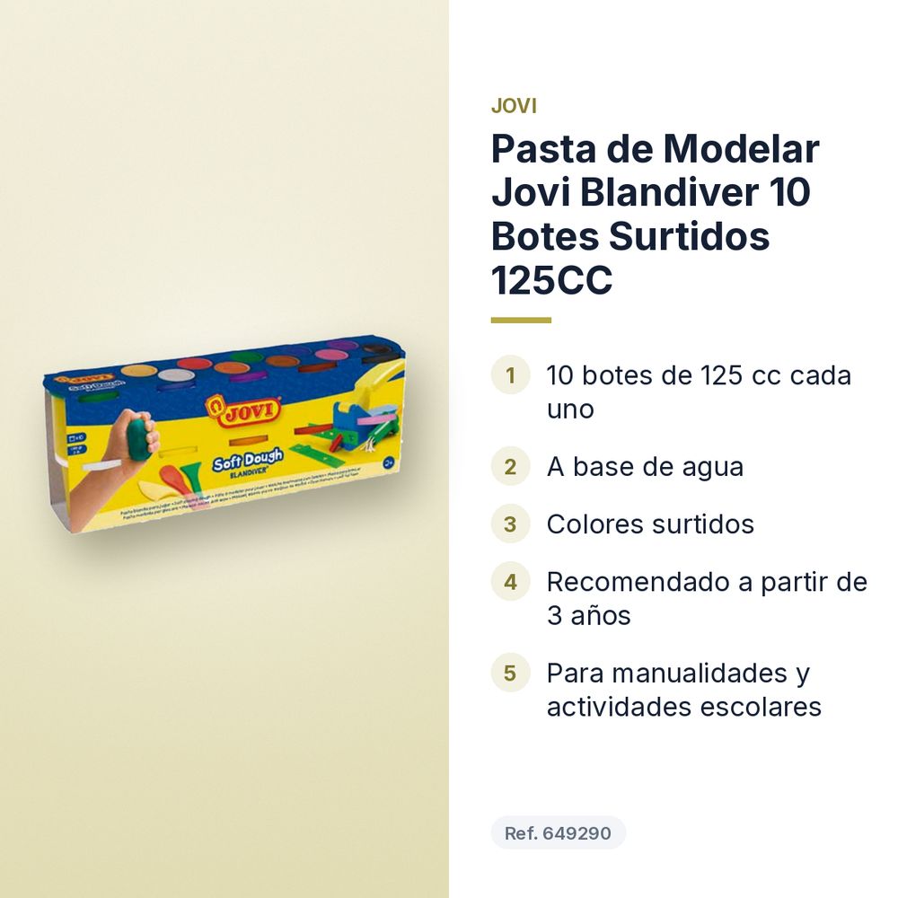 PASTA DE MODELAR JOVI BLANDIVER 10 BOTES SURTIDOS 125CC - características principales