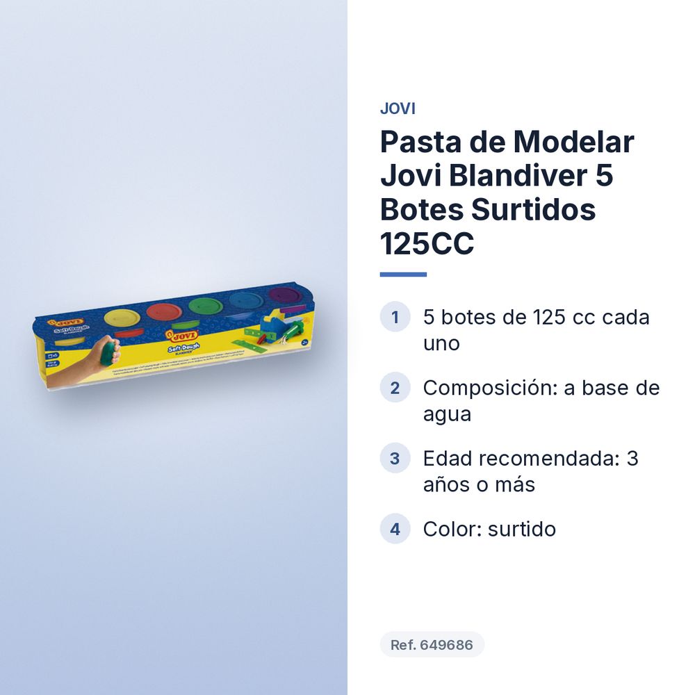 PASTA DE MODELAR JOVI BLANDIVER 5 BOTES SURTIDOS 125CC - características principales