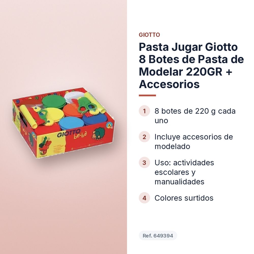 PASTA JUGAR GIOTTO 8 BOTES DE PASTA DE MODELAR 220GR + ACCESORIOS - características principales