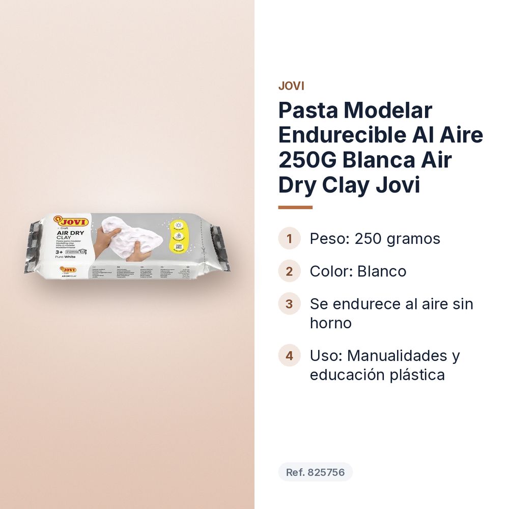 PASTA MODELAR ENDURECIBLE AL AIRE 250G BLANCA AIR DRY CLAY JOVI - características principales