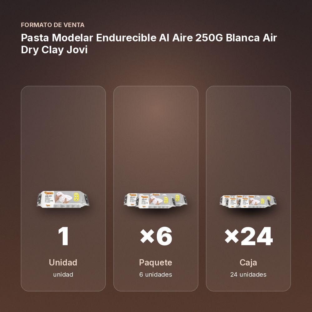 PASTA MODELAR ENDURECIBLE AL AIRE 250G BLANCA AIR DRY CLAY JOVI - formato de venta: paquete de 6, caja de 24