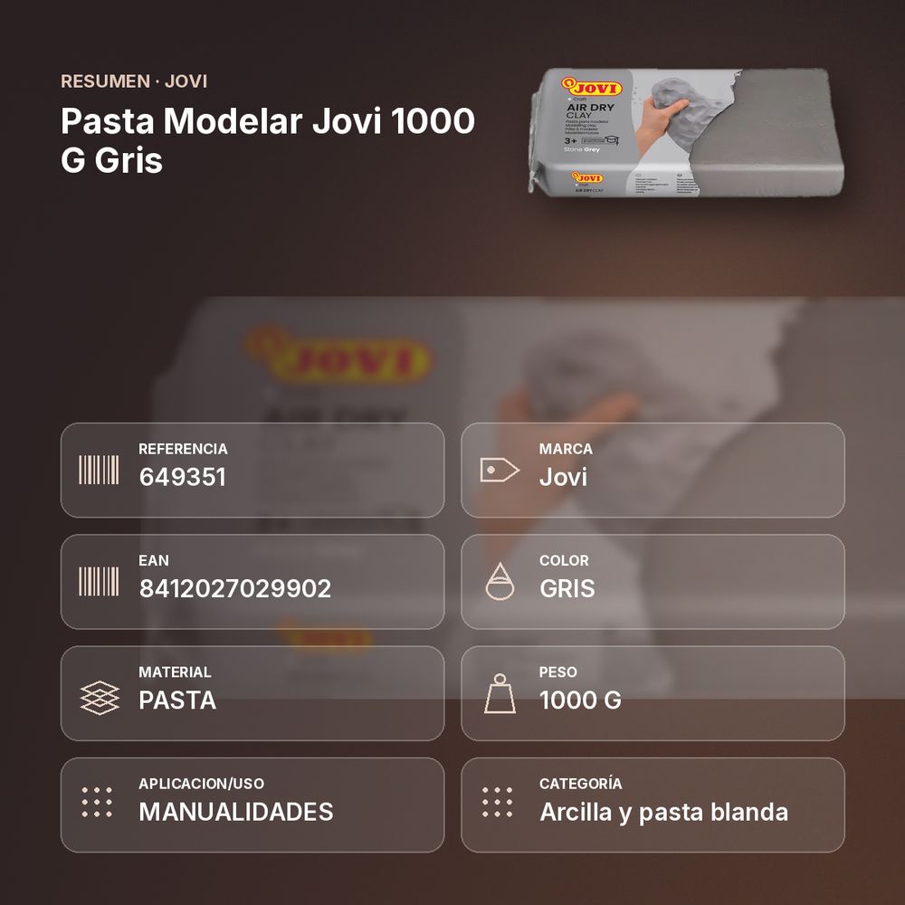 PASTA MODELAR JOVI 1000 G GRIS  - resumen de atributos