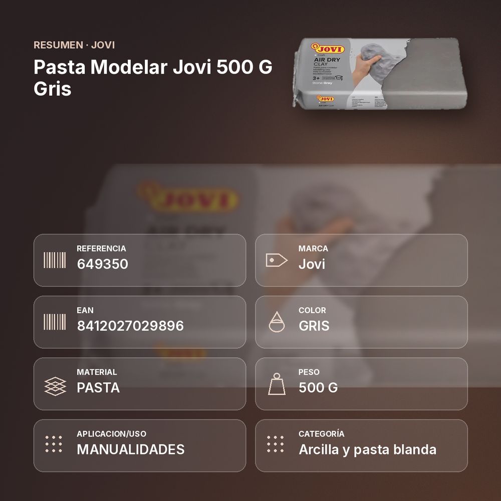 PASTA MODELAR JOVI 500 G GRIS - resumen de atributos